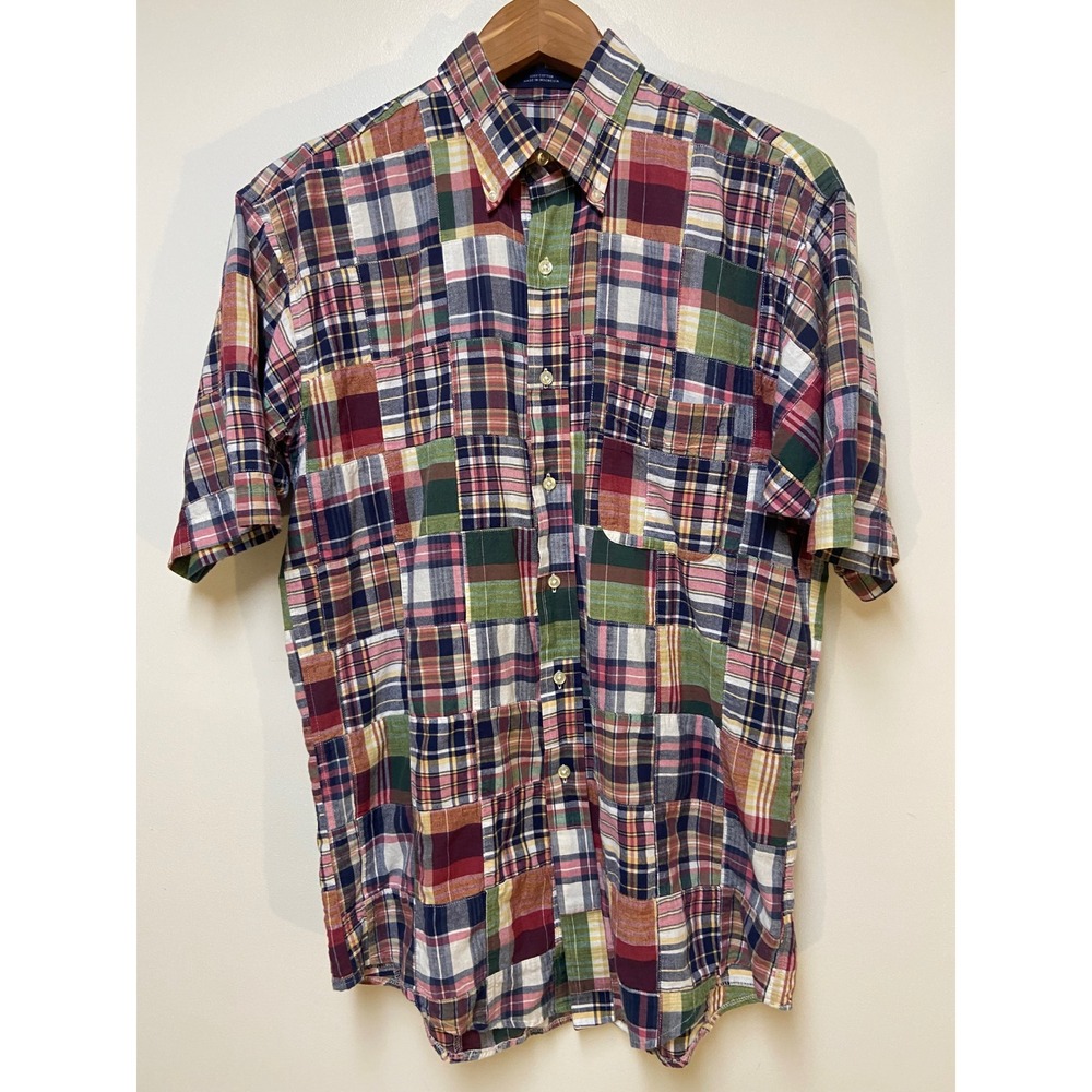 Bay Hill Collection Patchwork Button Down Men Medium Short Sleeve Plaid